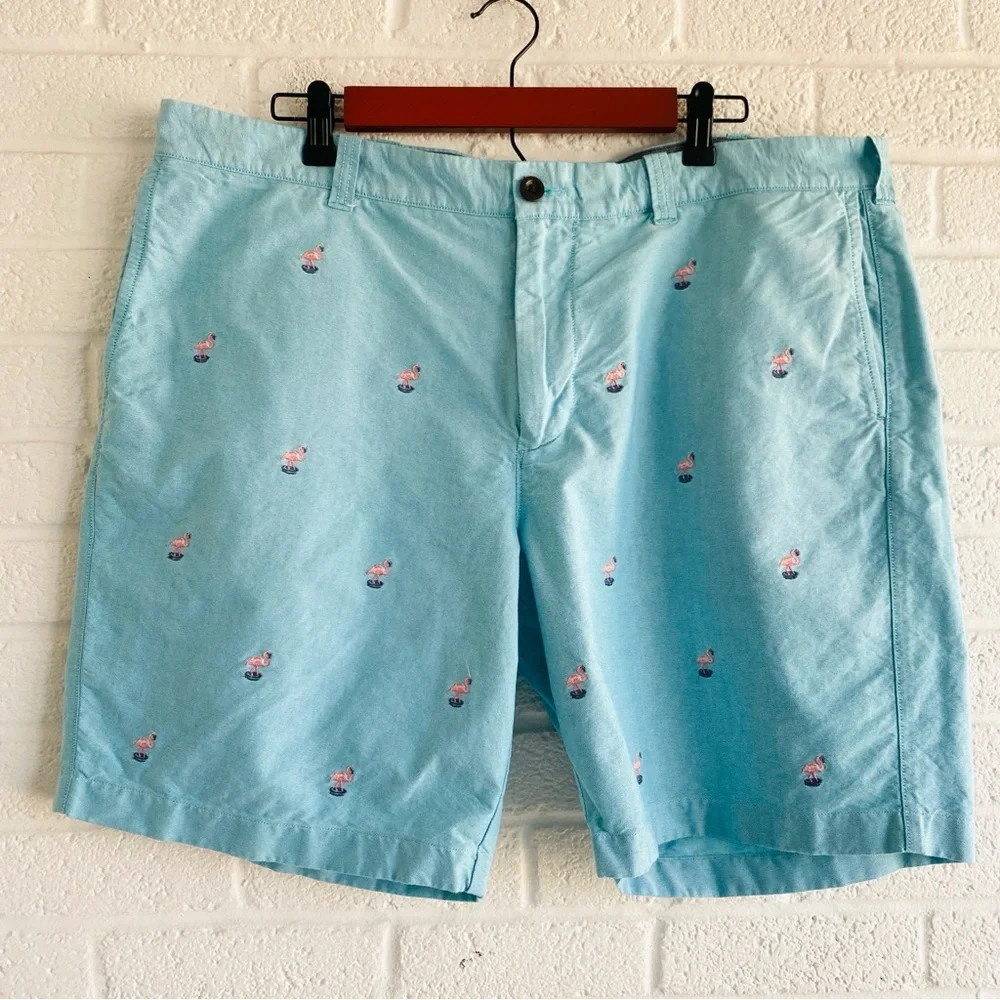 J. Crew Men’s Shorts Chino Flamingo Light Blue Turquoise Embroidered 40 Preppy